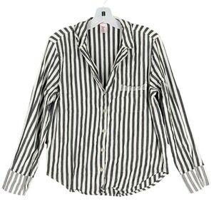Victorias‎ Secret Striped Button Down Shirt S Black White Classic Pajama Style